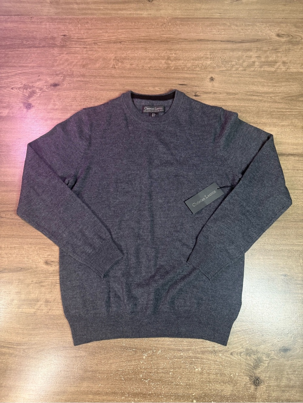 Christian Lacroix Mens M 100% Extra Fine Merino Wool Crewneck Sweater Gray NWT